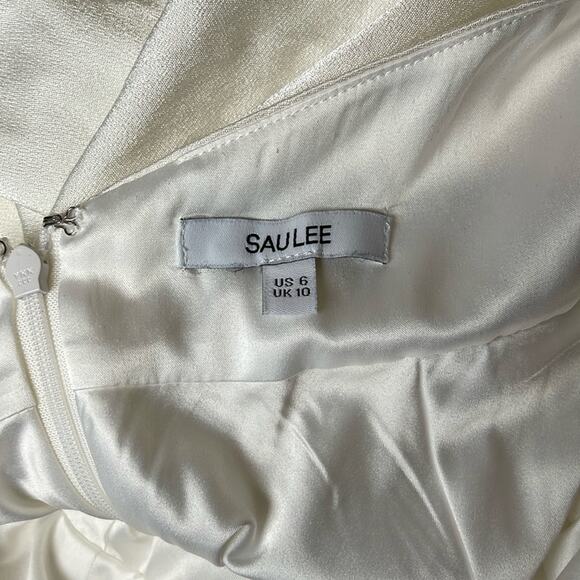 Sau Lee Hailey One Shoulder Crystal Button Detail Ivory White Maxi Gown Size 6 - Picture 8 of 9